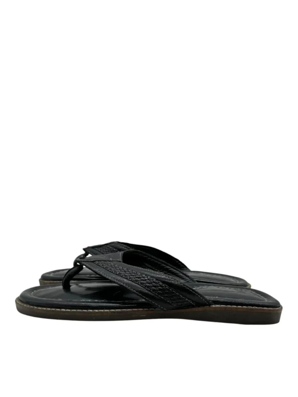 Tommy Bahama Woven Black Leather Flip Flops Men's 11 Anchors Away Thong Sandals